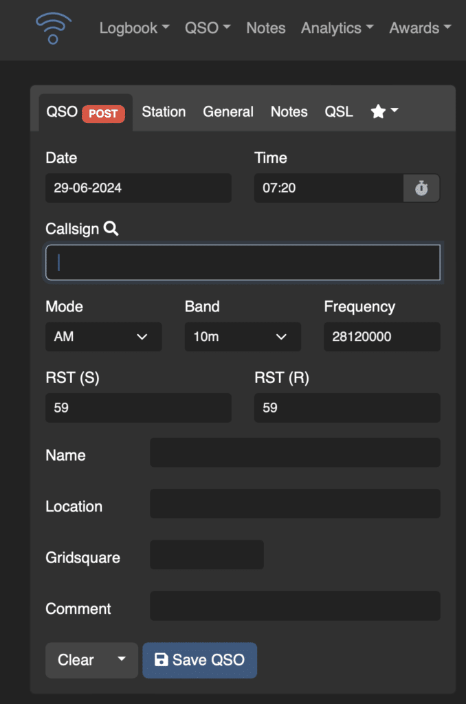 Frequency can be edited directly on the first QSO tab.